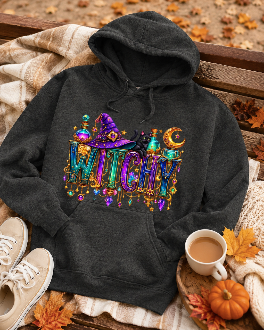 Witchy Vibrant Graphic Halloween Hoodie