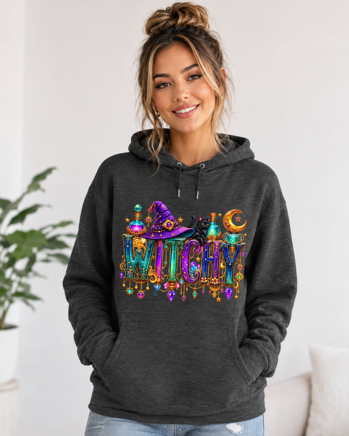 Witchy Vibrant Graphic Halloween Hoodie